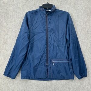 VTG Pacific Trail Windbreaker Jacket Adult MEDIUM Blue Zip-up Hidden Hood